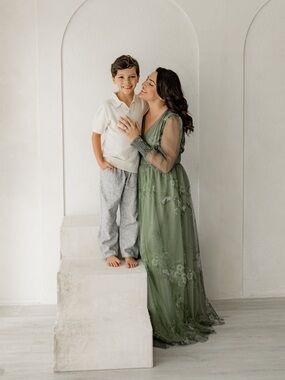 Baltic Born Sage Green Floral Mesh V-Neck Dress